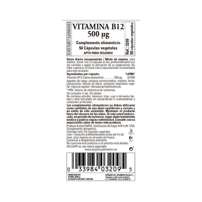 Vitamina B12, 50 cápsulas vegetales de 500μg (Cereza)