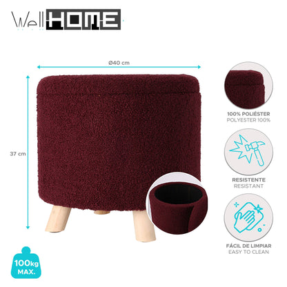 Well Home Taburete De Almacenamiento 100% Poliéster Ø40x37cm De 18l Color Burdeos_1