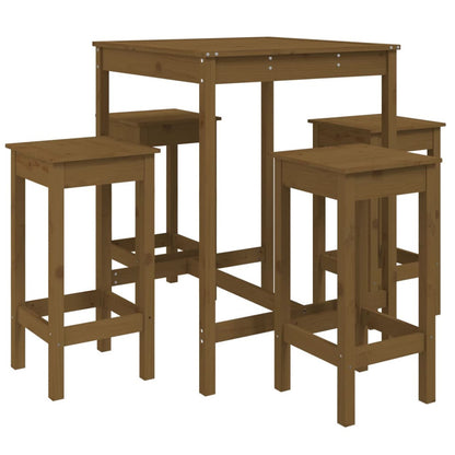 Vidaxl Mesa Y Taburetes Altos De Jardín 5 Pzas Madera Pino Marrón Miel_0