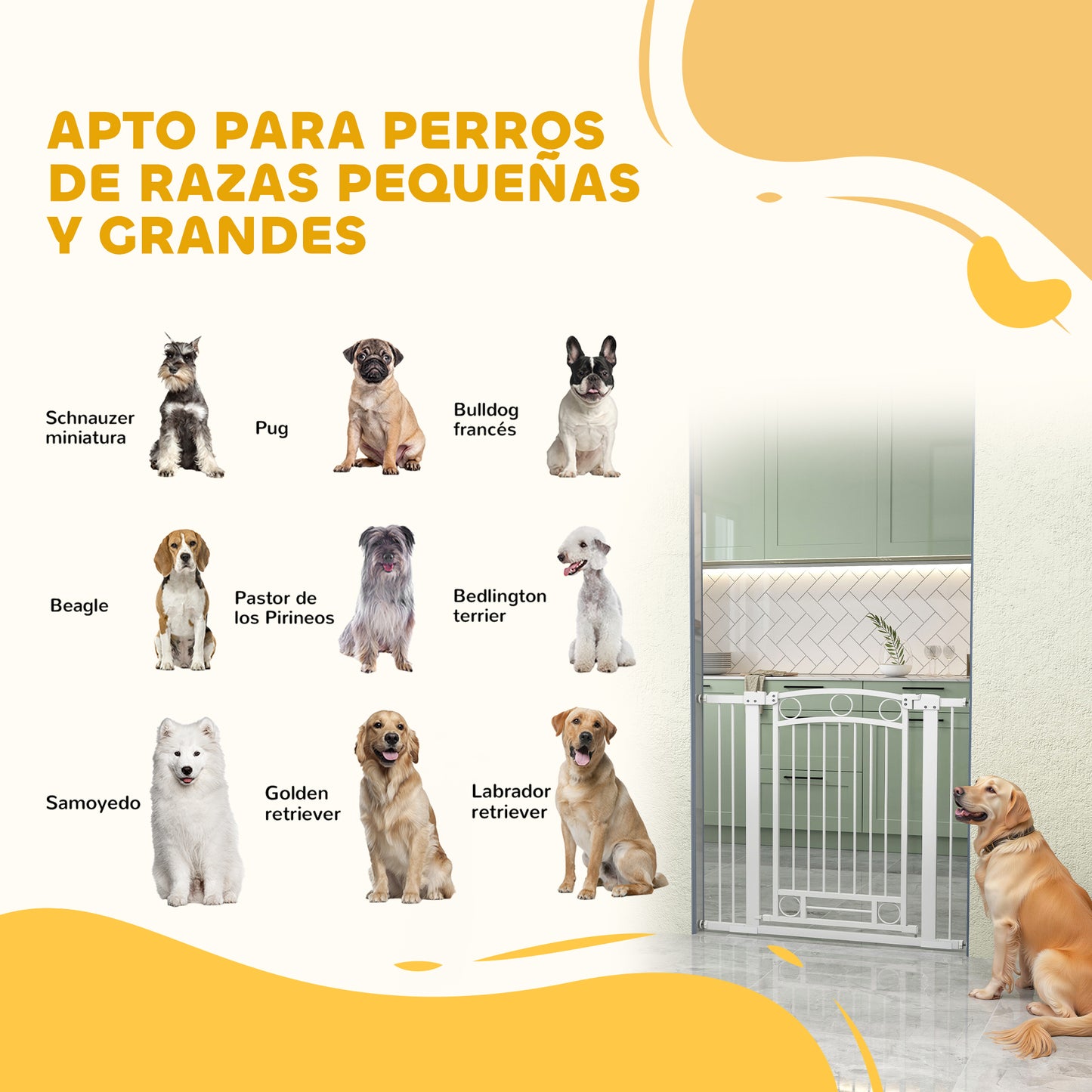 Pawhut Barrera Para Perros Con Ancho Ajustable 76-104 Cm 2 Extensiones Blanco_3