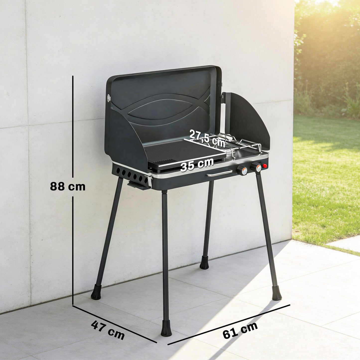 Outsunny Barbacoa De Gas Portátil 2 En 1 7 Kw Con Patas Desmontables_2