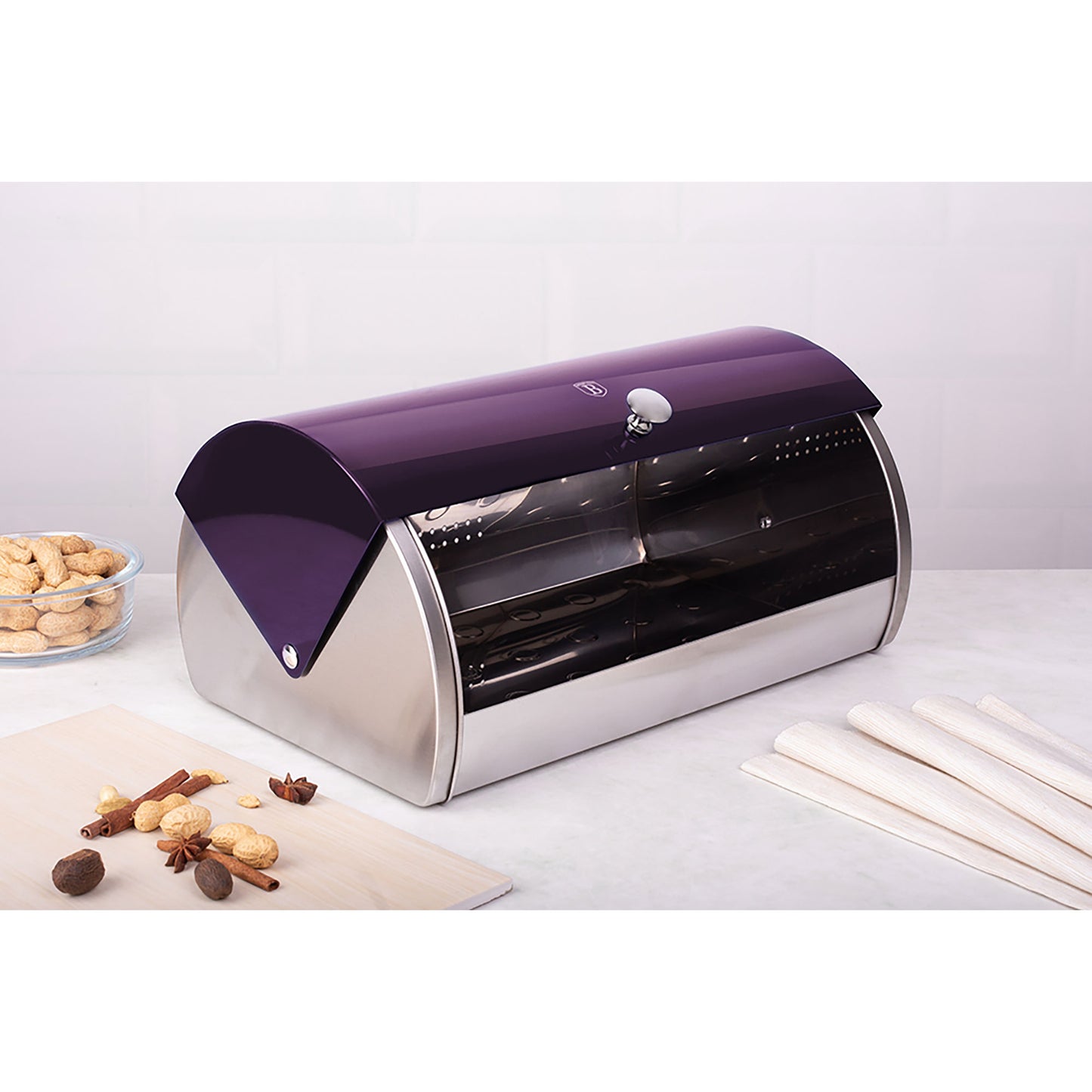 Panera De Mesa Para Guardar Pan Bollería, Tapa Deslizante, Acero Inoxidable, Diseño Moderno Berlinger Haus Purple Eclipse, Morado_3