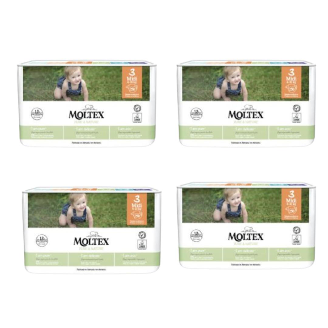 Pack ahorro Pañales Moltex Pure & Nature   T3 (4-10 kg), 224 Uds