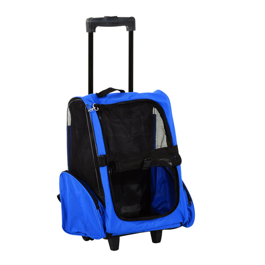Pawhut Transportín 2 En 1 Para Mascotas Carrito Mochila Ruedas 42x25x55 Cm Azul_0