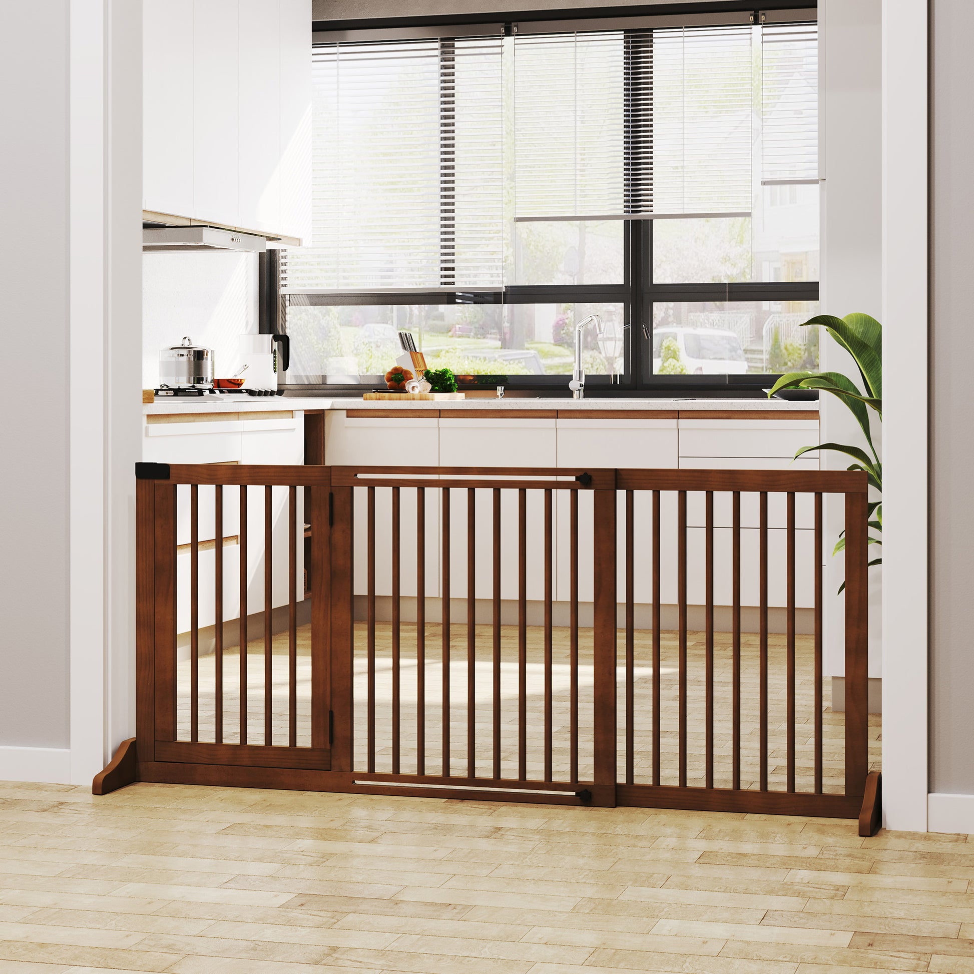 Pawhut Barrera De Seguridad Para Perros Extensible 113-166x36x71 Cm Marrón_1