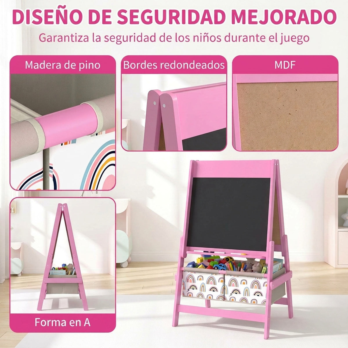 Aiyaplay Pizarra Infantil 3 En 1 Doble Cara Con Pizarra Blanca Y Negra 3-8 Años_5