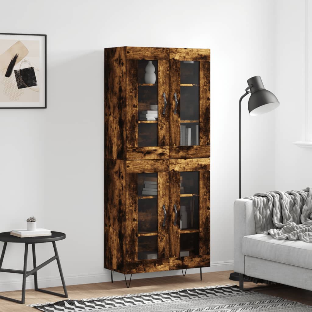 Aparador Alto Madera Contrachapada Roble Ahumado 69,5x34x180 Cm_0