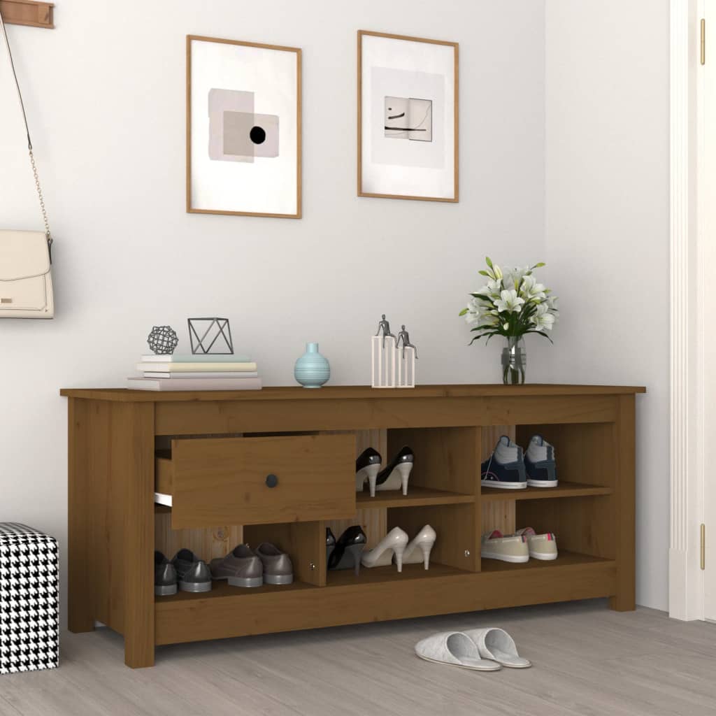 Armario Zapatero Madera Maciza Pino Marrón Miel 110x38x45,5cm / Vetonek_3