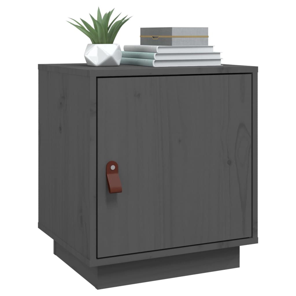 Mesita De Noche Madera Maciza De Pino Gris 40x34x45 Cm_2