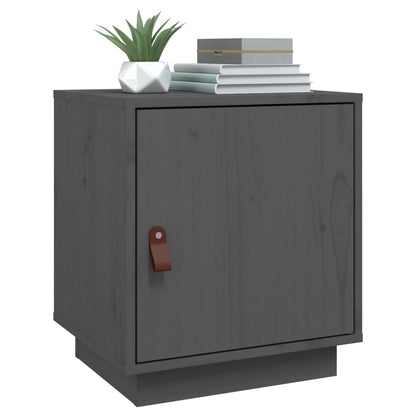 Mesita De Noche Madera Maciza De Pino Gris 40x34x45 Cm_2