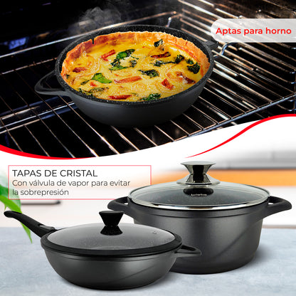 Briebe Batería De Cocina Inducción 12 Piezas Aluminio Fundido 4 Ollas 2 Sartenes Antiadherente Tapas, Mgk1219, Negro_5