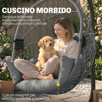 Outsunny Silla Colgante Huevo Con Soporte Cesta Plegable Carga 120 Kg Gris_5