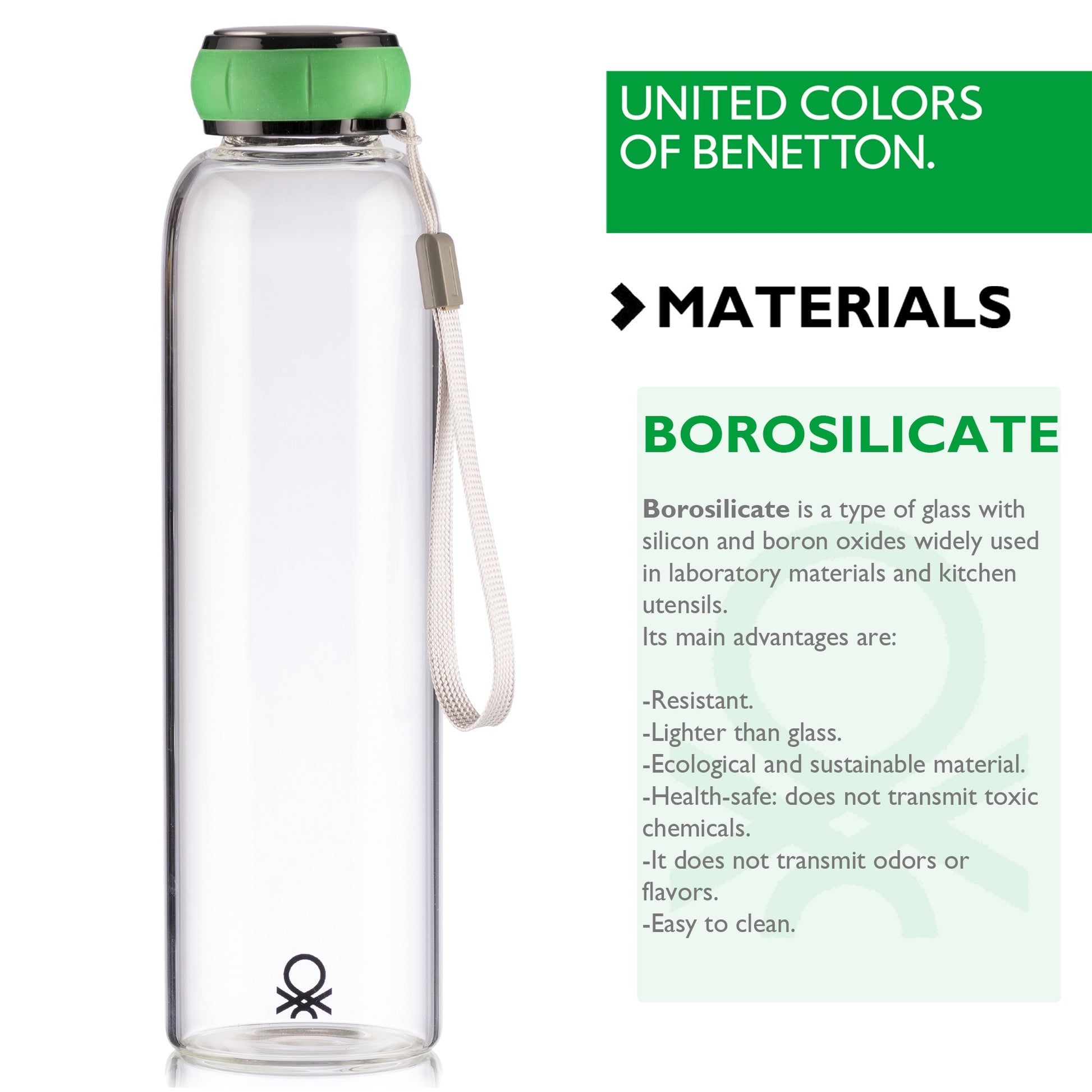 Botella Agua 550ml Borosilicato Verde Casa Benetton_2