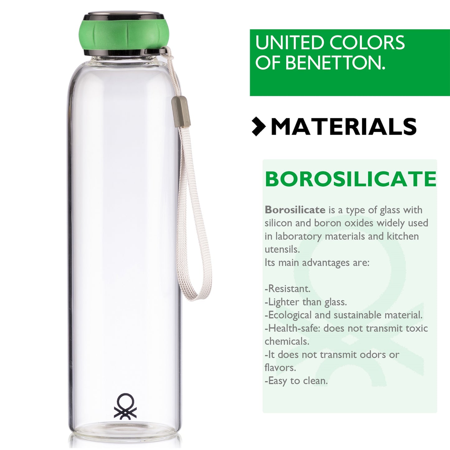Set De 3 Unidades De Botella De Agua 550ml Borosilicato Tapa Verde Casa Benetton_2