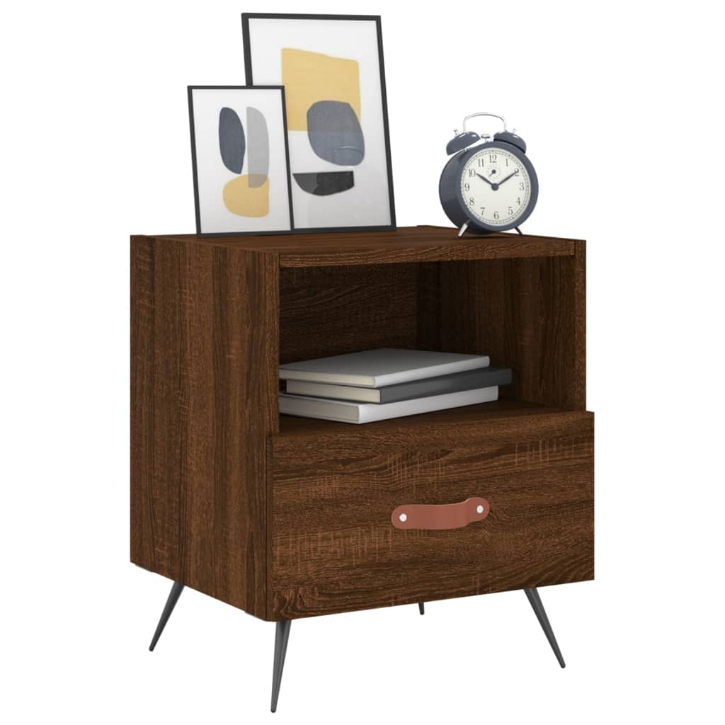 Mesita Noche 2 Uds Madera Ingeniería Marrón Roble 40x35x47,5 Cm_1