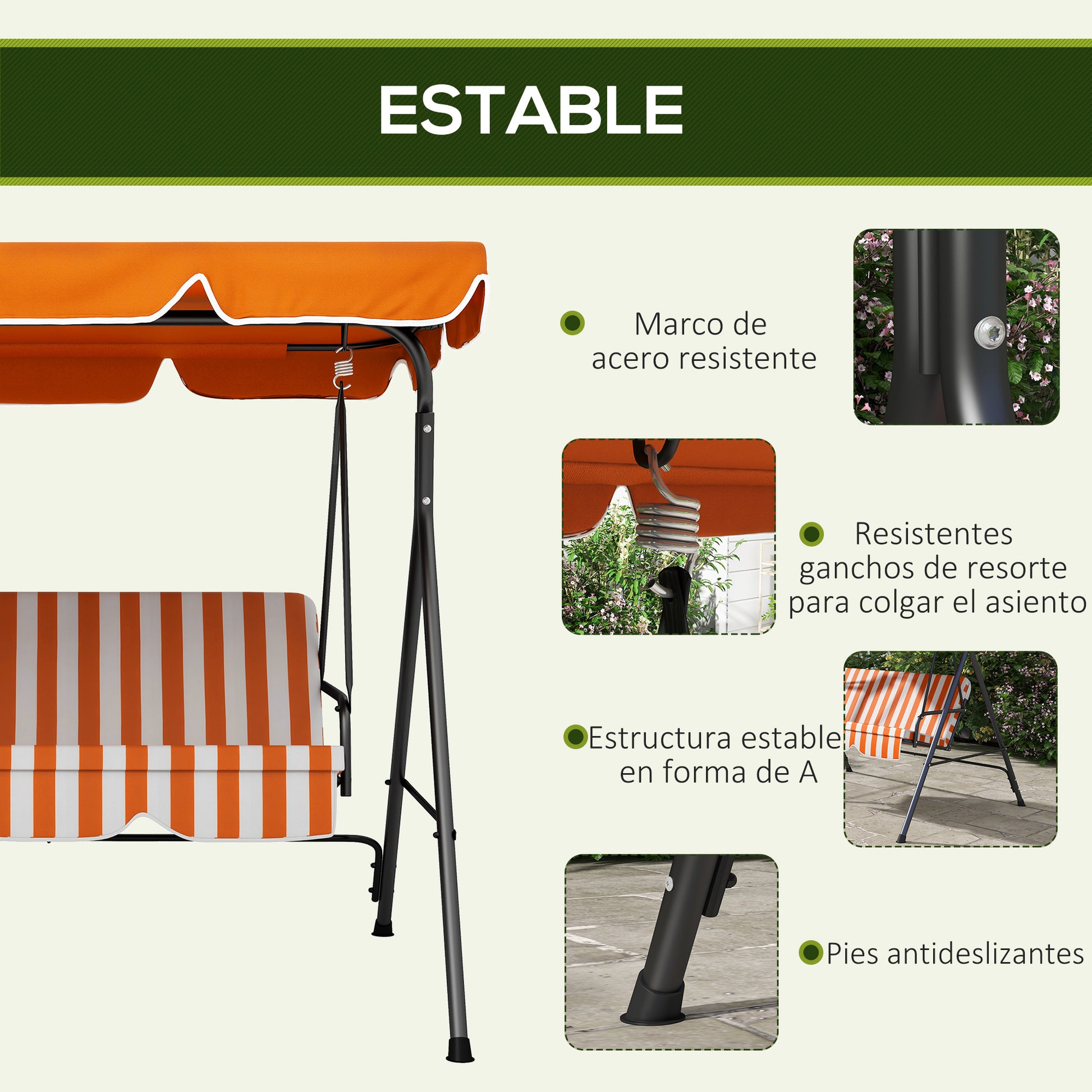 Outsunny Columpio De Jardín Exterior De 3 Plazas_4