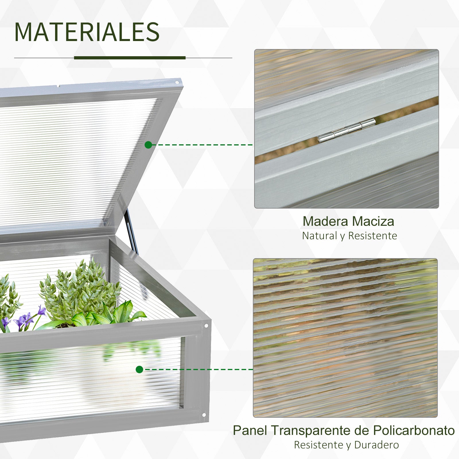 Outsunny Invernadero De Madera Policarbonato 90x46x28cm Tapa Inclinada Jardín_5