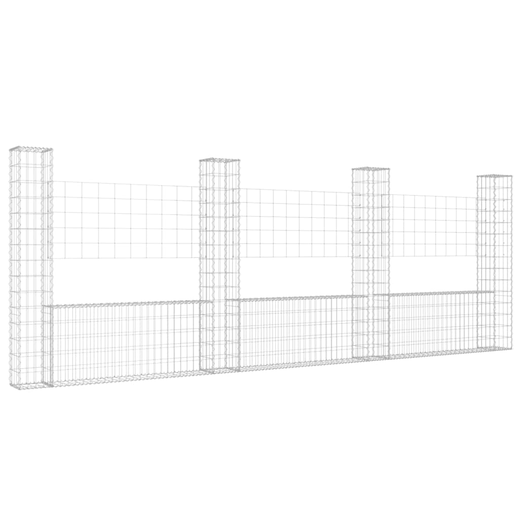 Cesta De Gaviones Forma De U 4 Postes De Hierro 380x20x150 Cm / Vetonek_4