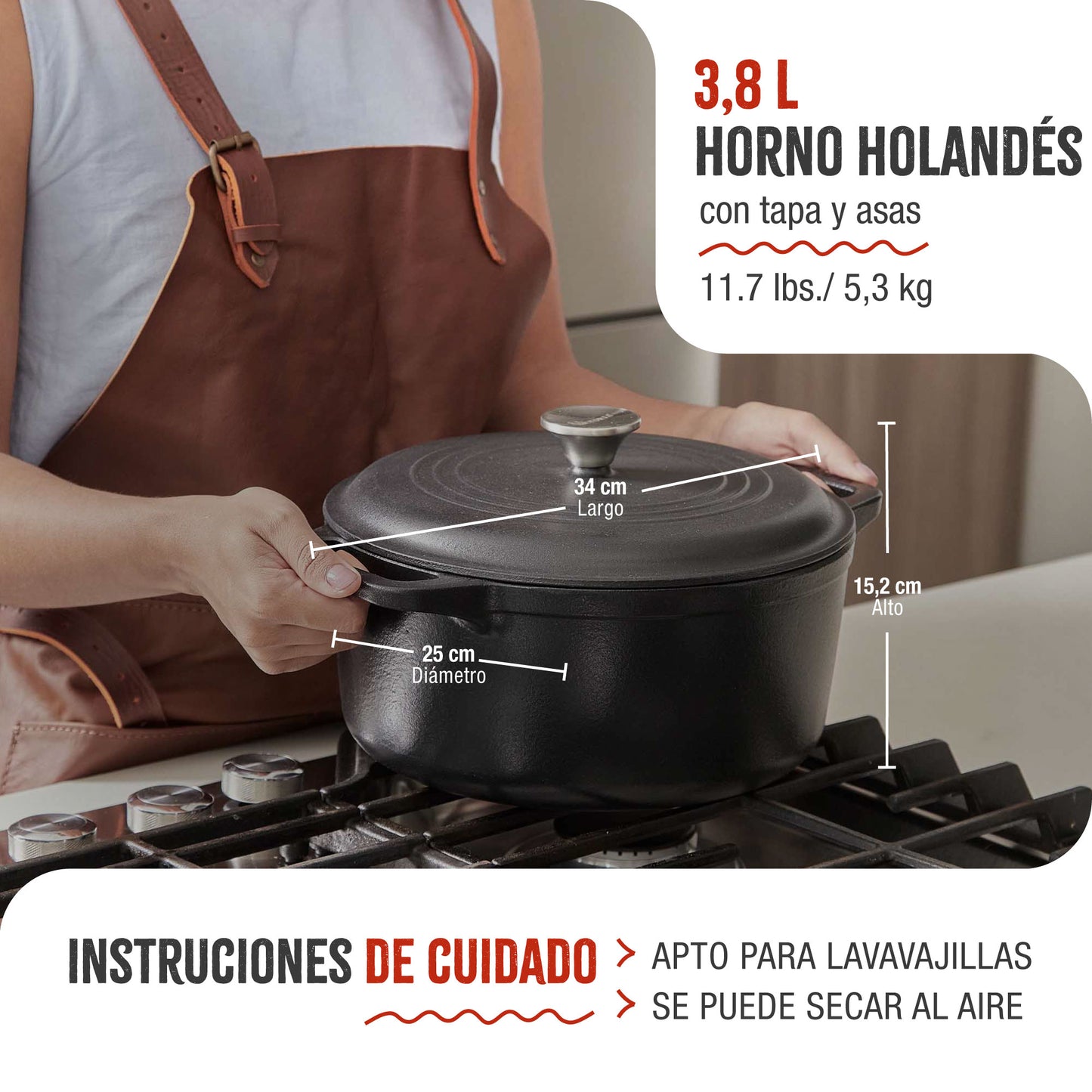 Victoria Horno Holandés Olla Inducción Hierro Fundido Esmaltado 25cm, Cocotte 3,8l, Sin Ptfe Ni Pfoa, 32296, Negro_4