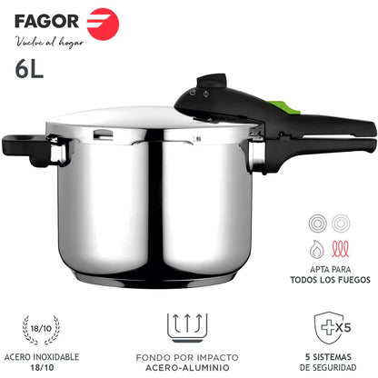 Olla A Presión 6 Litros, Inducción, Express Super Rápida, Acero Inoxidable 18/10, Todas Cocinas Fagor Rapid Xpress 6 Plata_1