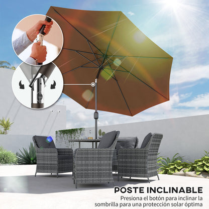 Outsunny Sombrilla De Jardín Ø295x250 Cm Con Manivela E Inclinación Café_3