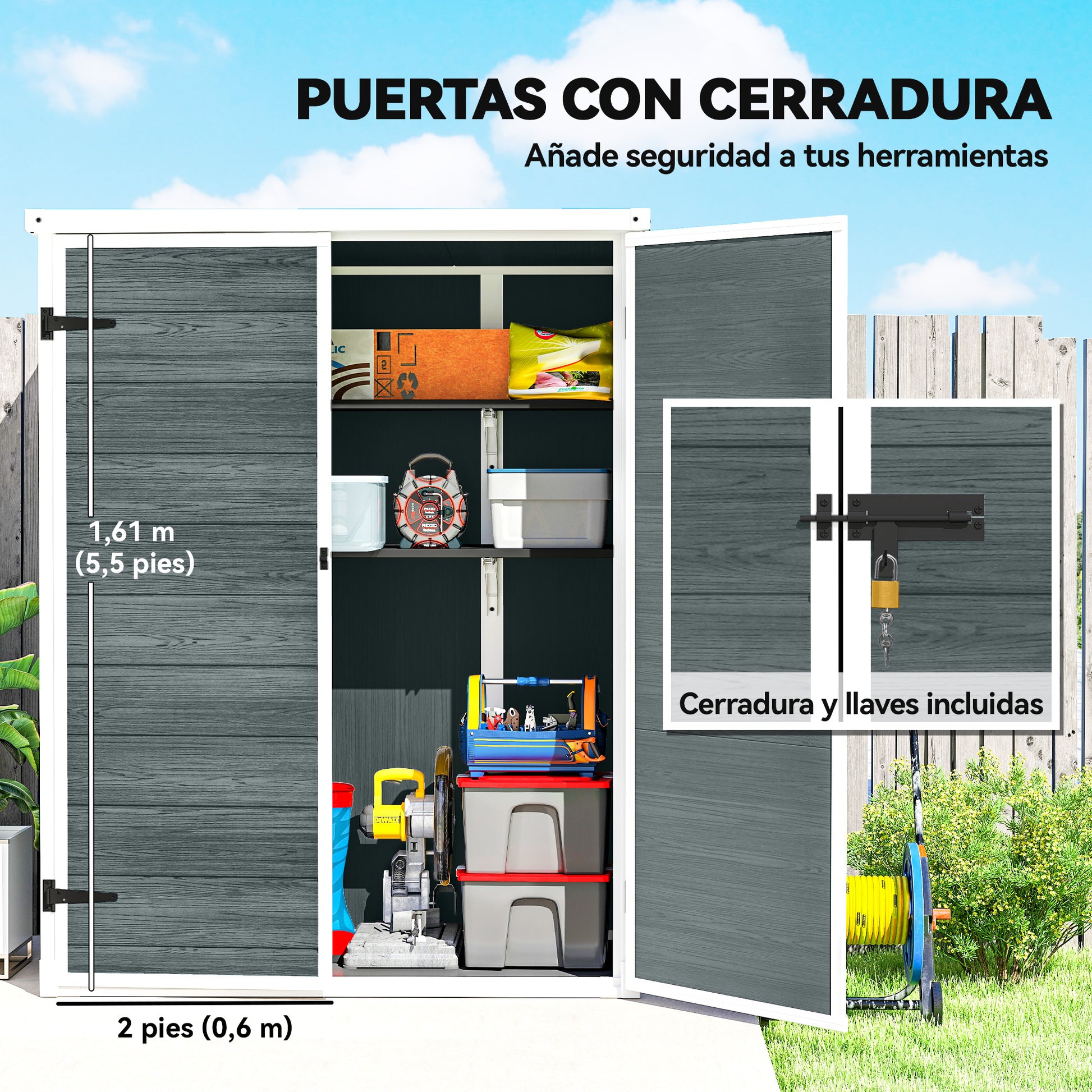Outsunny Cobertizo De Jardín Exterior De Plástico 0,81 M² 2 Estantes Plegables_5