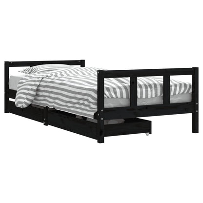 Vidaxl Estructura De Cama Niños Con Cajones Madera Pino Negro 90x200cm_0