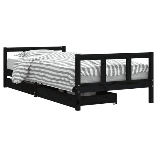 Vidaxl Estructura De Cama Niños Con Cajones Madera Pino Negro 90x200cm_0