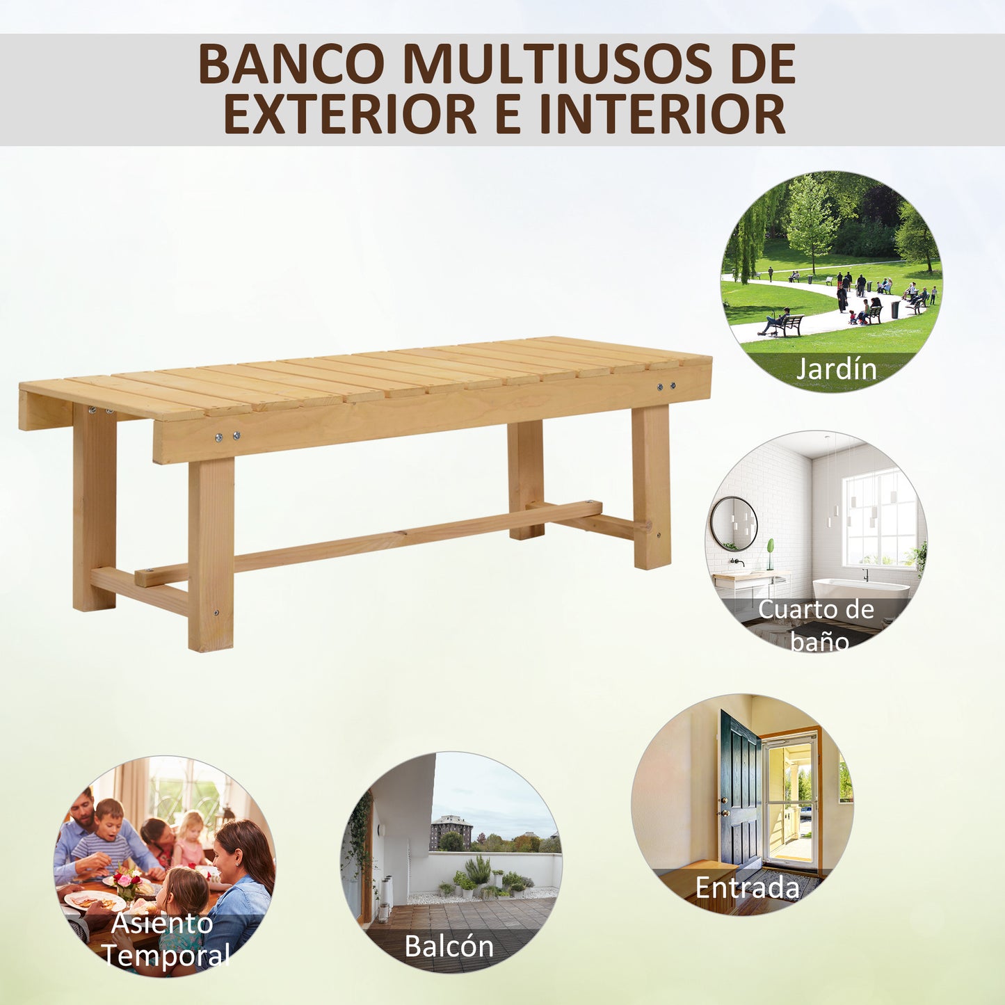Outsunny Banco De Jardín De 2 Plazas Banco De Madera Carga 250 Kg Banco Para Patio Terraza 110x38x35 Cm Natural_4