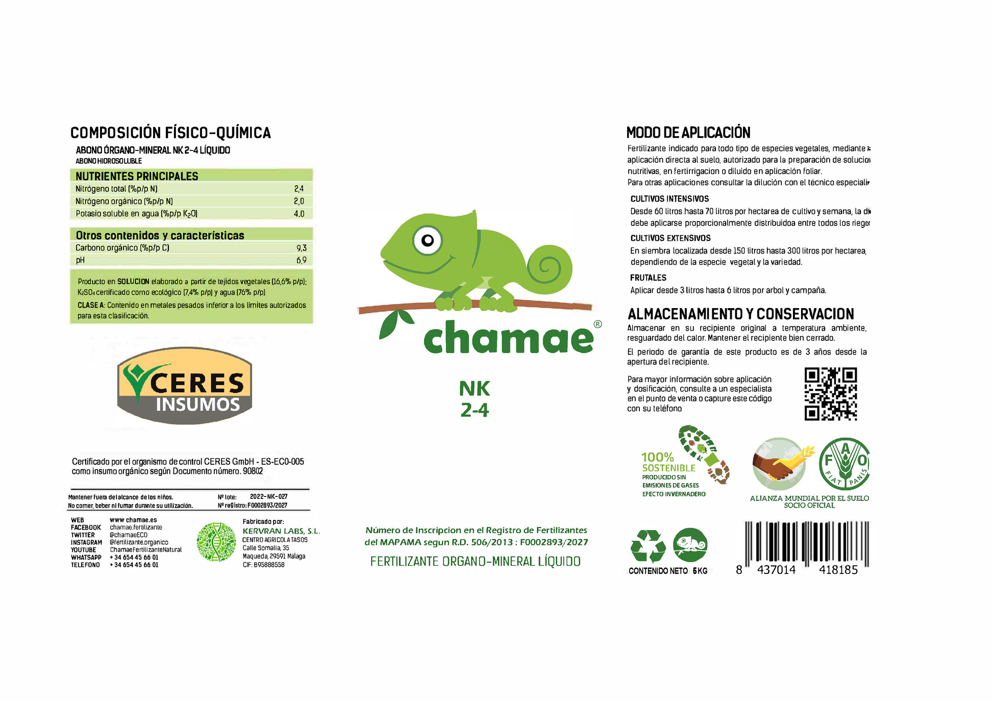 Fertilizante Chamae Uso Universal Ecológico 5 Litros. Uso doméstico