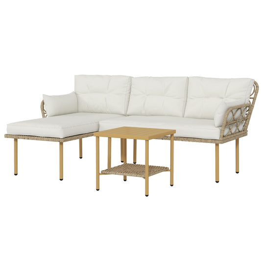 Outsunny Conjunto De Jardín De Ratán Sintético De 3 Piezas Natural Y Crema_0