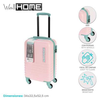 Well Home Maleta En Abs 4 Ruedas Color Rosa Y Menta 34x22x52,5cm