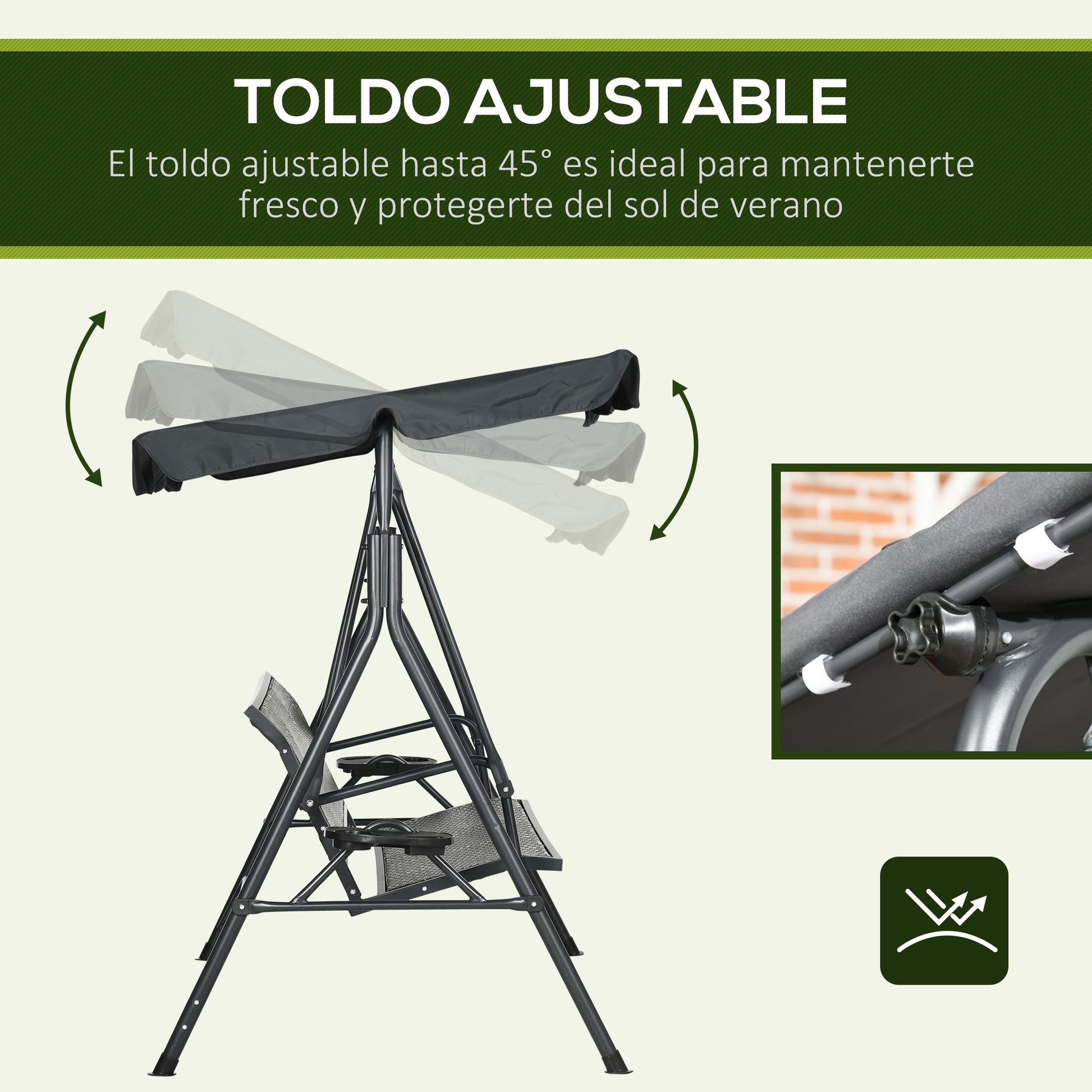 Outsunny Columpio De Jardín De 3 Plazas Con Toldo Ajustable 204x112x150 Cm Gris_4
