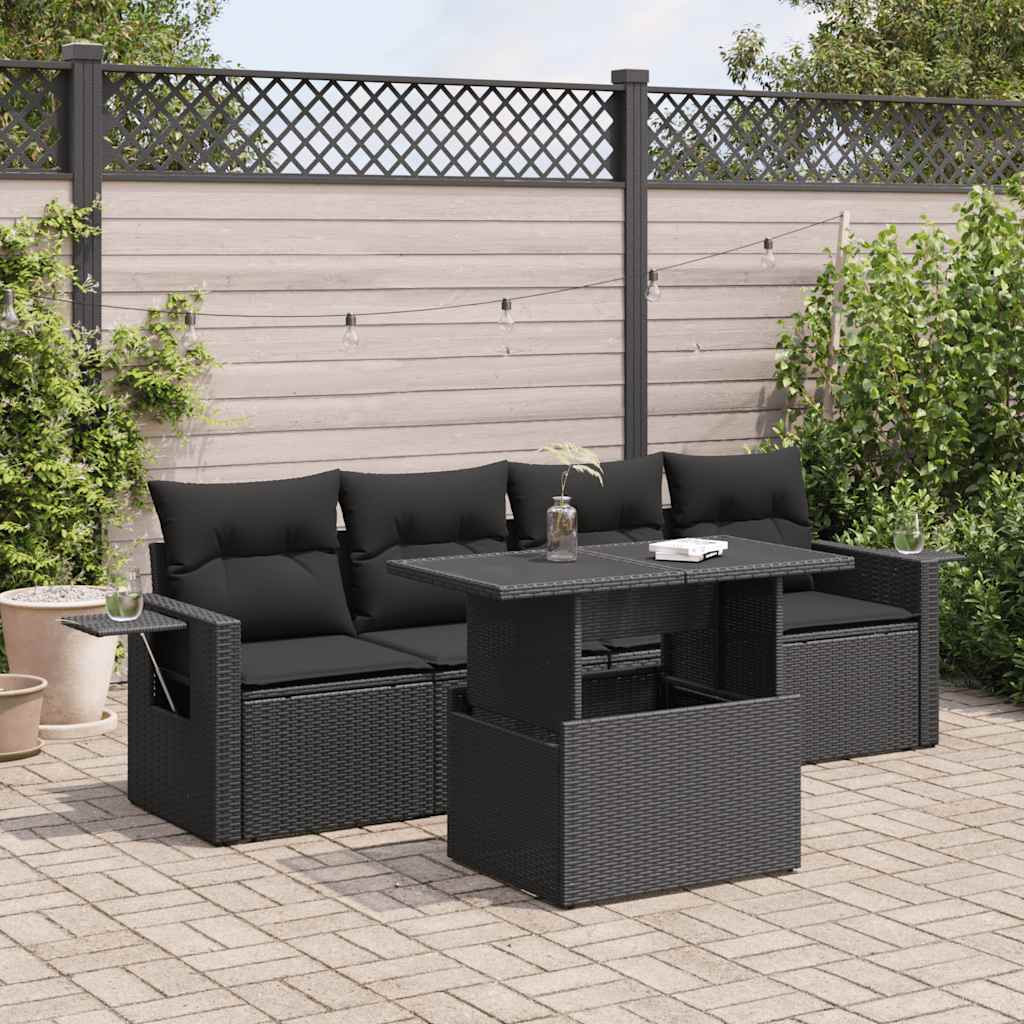 Set De Muebles De Jardín 5 Pzas Y Cojines Ratán Sintético Negro / Vetonek_5