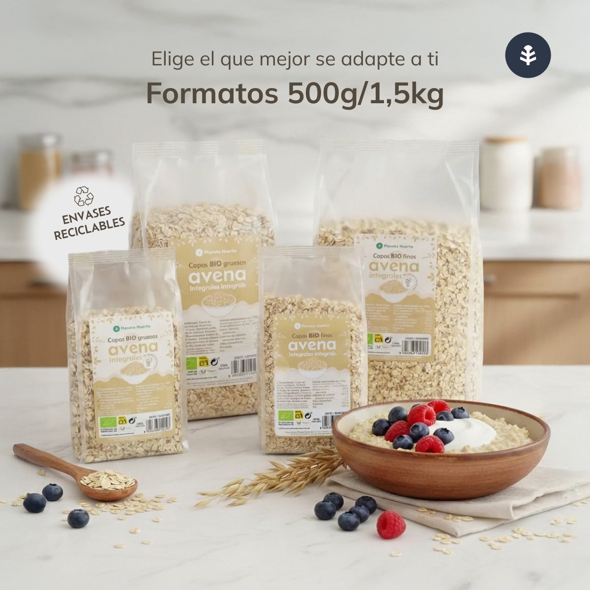 Pack 2x Copos de avena integral finos ECO Planeta Huerto 500 g