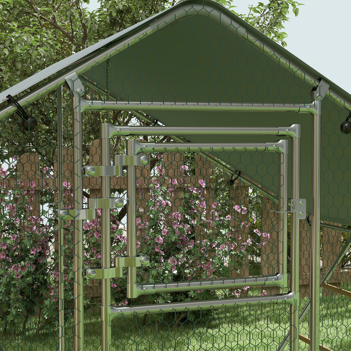 Pawhut Gallinero Para Exterior 3x2x2 M Con Comedero Colgante Tipo Brocheta Plata_3