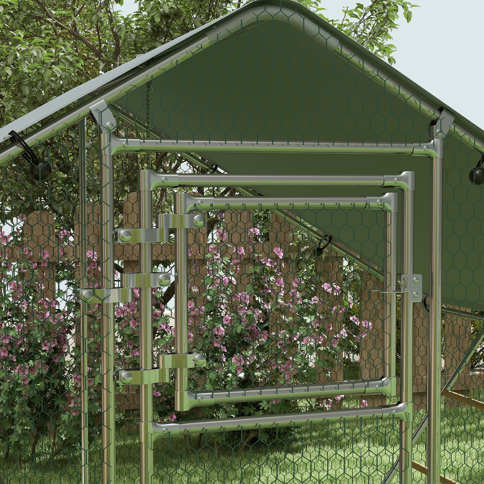 Pawhut Gallinero Para Exterior 3x2x2 M Con Comedero Colgante Tipo Brocheta Plata_3
