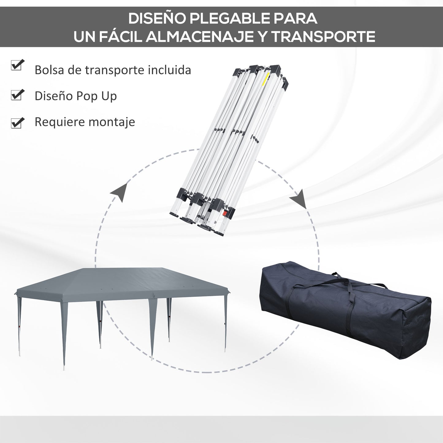 Outsunny Carpa Plegable 6x3 M Con Altura Ajustable Y Toldo Anti-uv Gris Claro_3