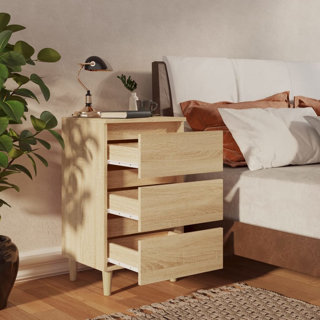 Mesita De Noche Patas Madera Maciza Roble Sonoma 40x35x69 Cm_1