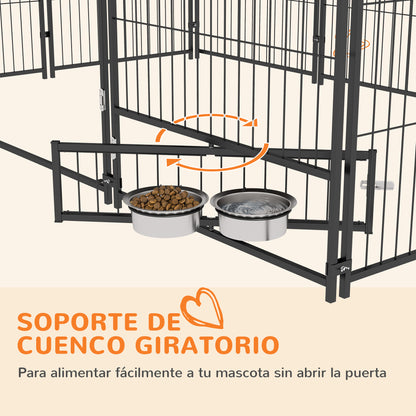 Pawhut Perrera Con Toldo Y 2 Cuencos Para Exterior 211x141x151 Cm Negro_5