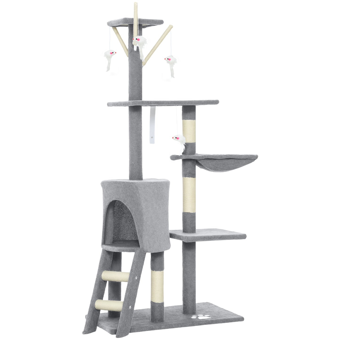Pawhut Árbol Rascador Para Gatos Grande Altura 134 Cm Con 6 Postes De Sisal Gris_0