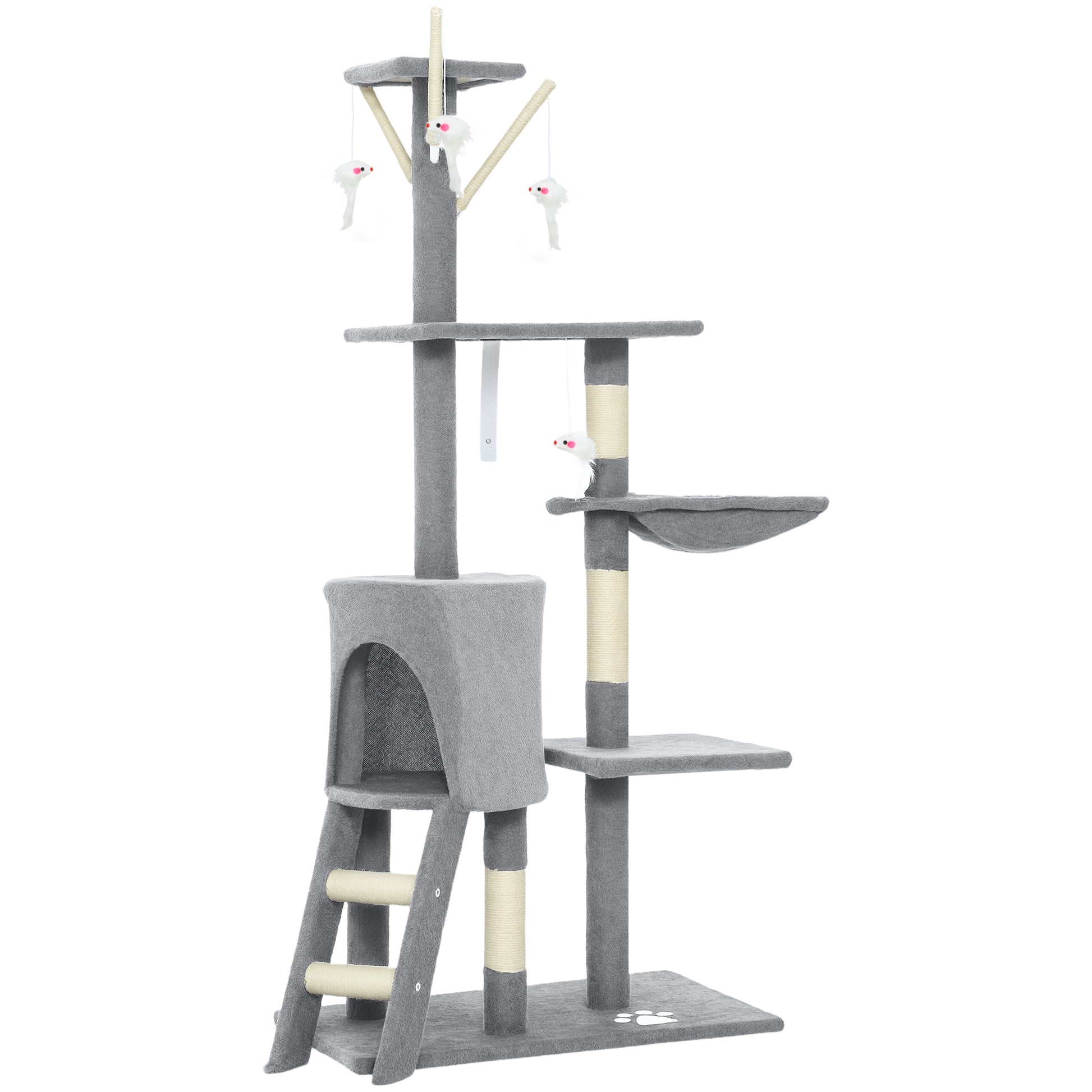 Pawhut Árbol Rascador Para Gatos Grande Altura 134 Cm Con 6 Postes De Sisal Gris_0