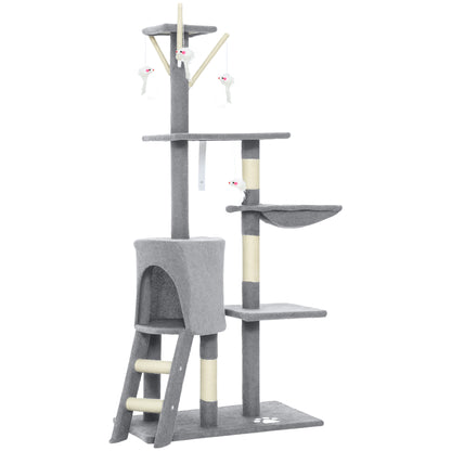 Pawhut Árbol Rascador Para Gatos Grande Altura 134 Cm Con 6 Postes De Sisal Gris_0