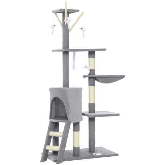 Pawhut Árbol Rascador Para Gatos Grande Altura 134 Cm Con 6 Postes De Sisal Gris_0