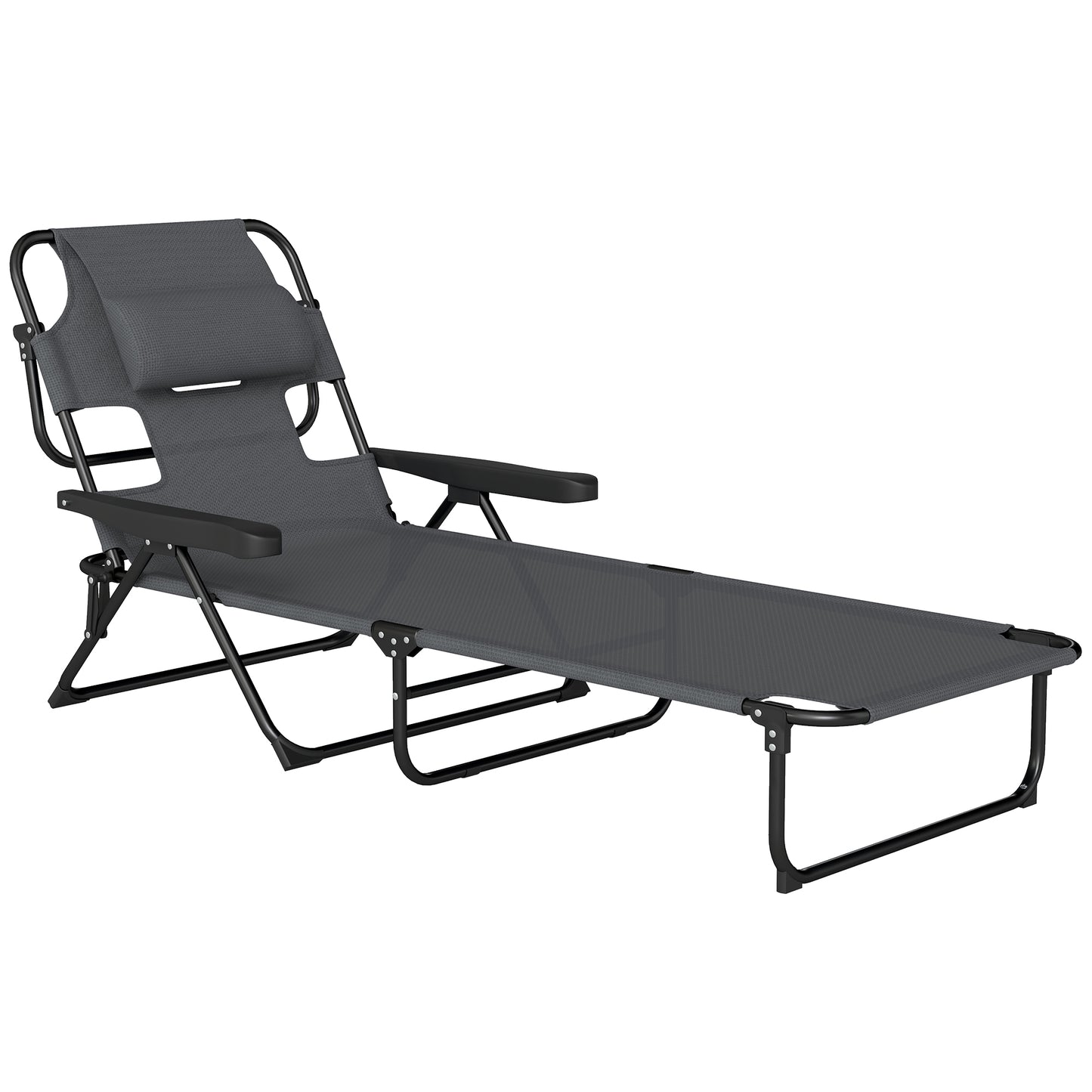 Outsunny Tumbona Plegable Con Orificio De Lectura 145x72x89 Cm Gris Oscuro_0