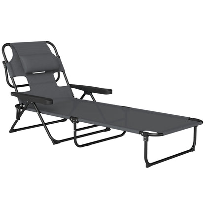 Outsunny Tumbona Plegable Con Orificio De Lectura 145x72x89 Cm Gris Oscuro_0