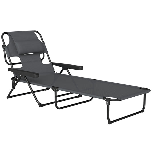 Outsunny Tumbona Plegable Con Orificio De Lectura 145x72x89 Cm Gris Oscuro_0