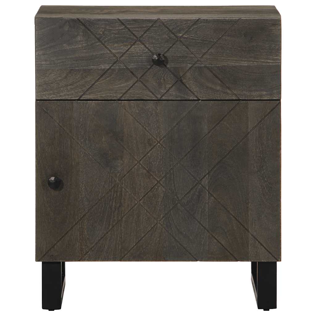 Mesita De Noche Madera Maciza De Mango Negra 50x33x60 Cm_1