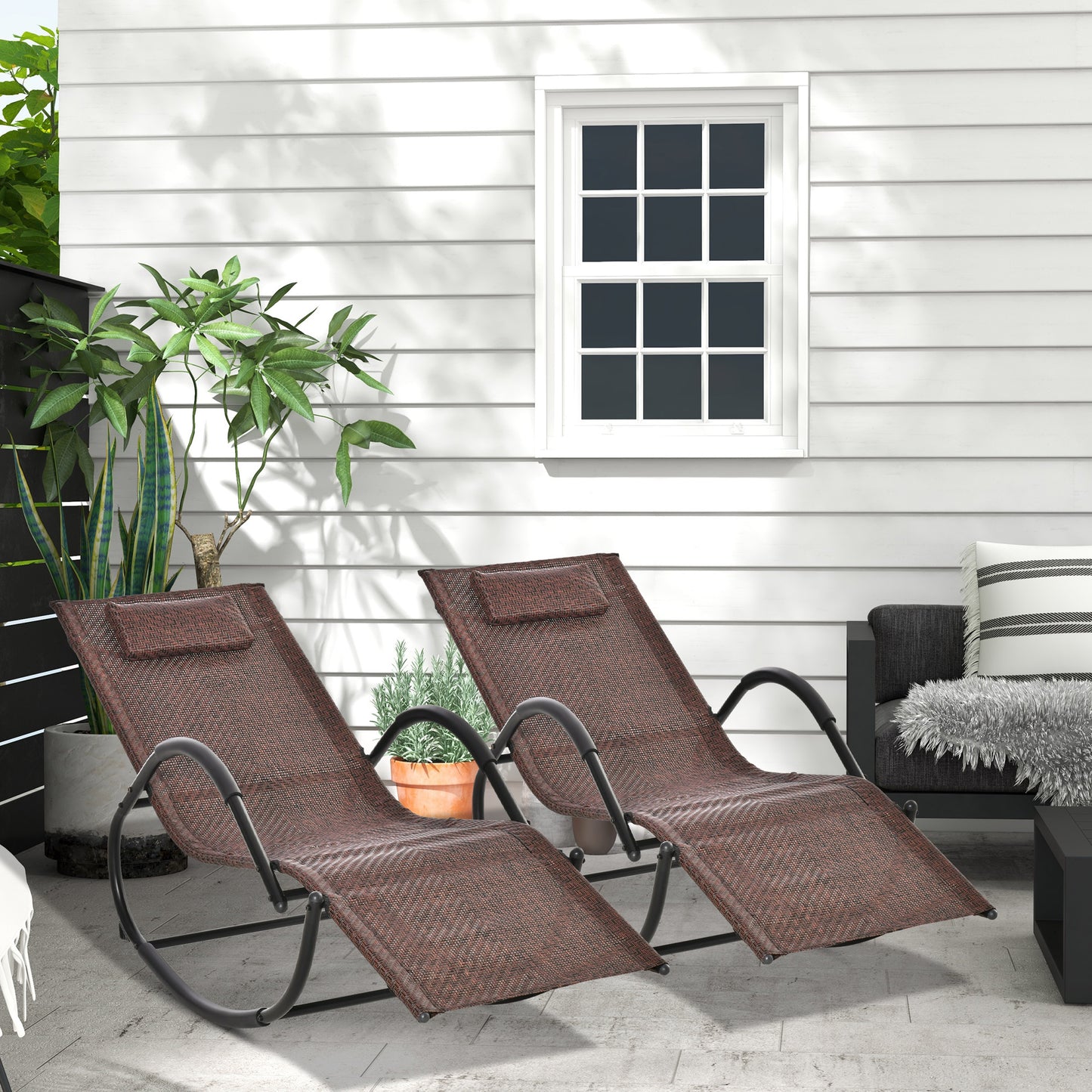 Outsunny 2 Mecedoras De Exterior Con Reposacabezas 160x61x79cm Marrón_1