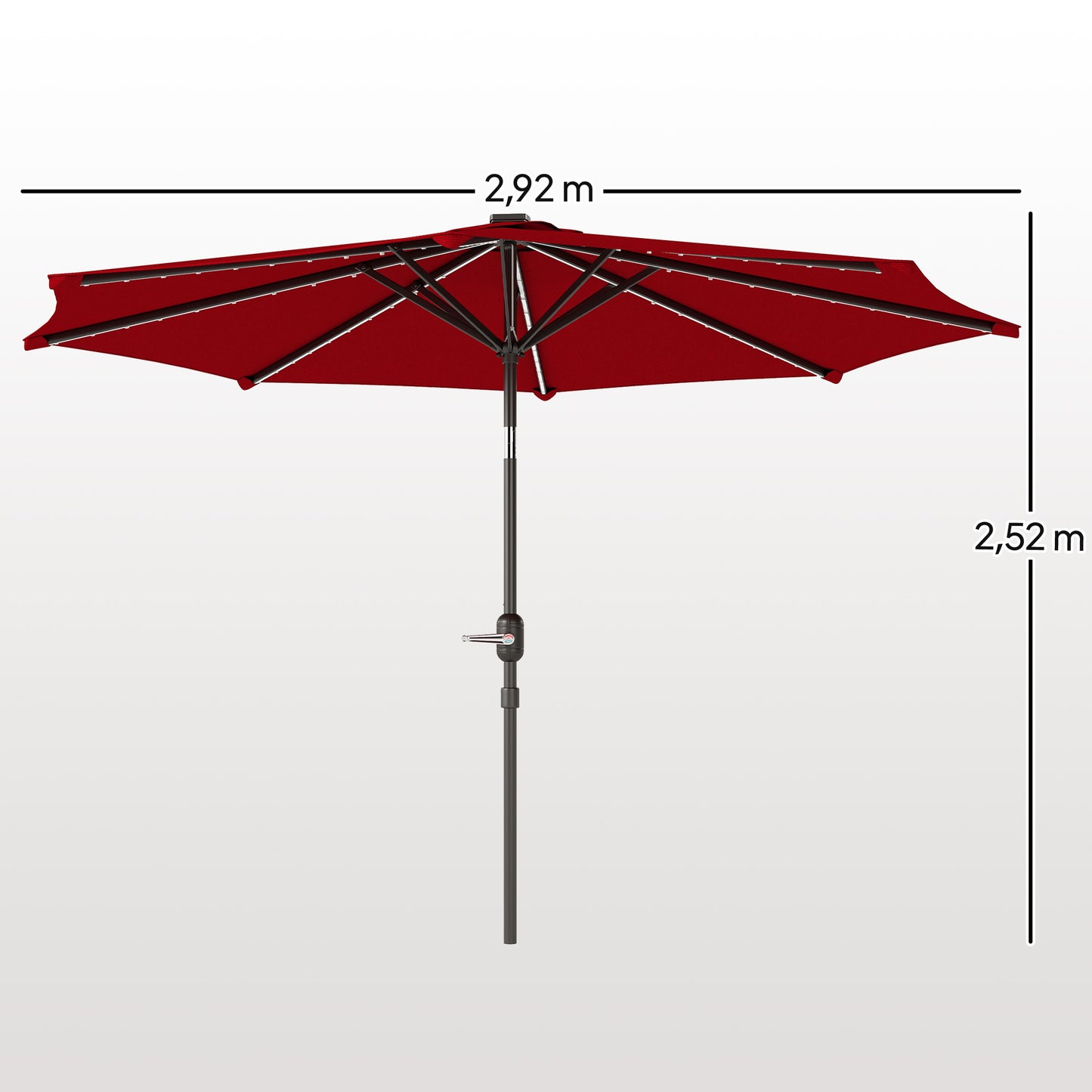 Outsunny Sombrilla Terraza Exterior Ø292x252 Cm Con Inclinación Ajustable Rojo_2